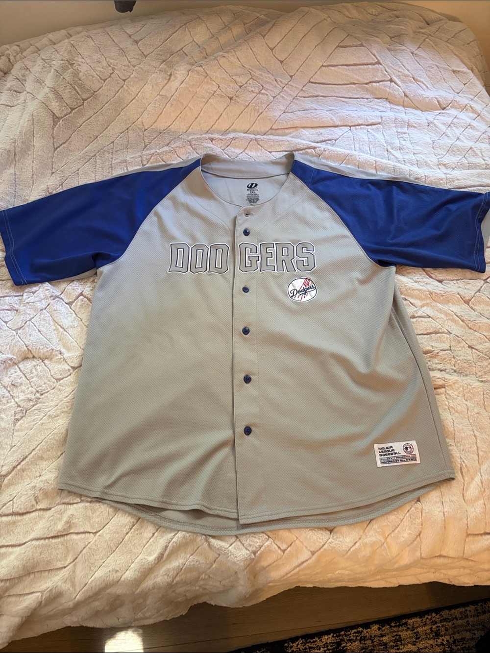 Los Angeles Dodgers Men’s Grey and Royal Blue Baseball Jersey